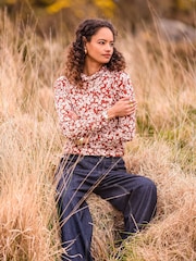 Celtic & Co. Red Printed Cowl Neck Jersey 100% Cotton Top - Image 2 of 6