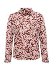 Celtic & Co. Red Printed Cowl Neck Jersey 100% Cotton Top - Image 3 of 6