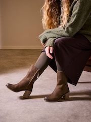 Celtic & Co. Crepe Block Heel Ankle Brown Boots - Image 1 of 8