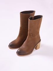 Celtic & Co. Crepe Block Heel Ankle Brown Boots - Image 2 of 8