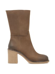 Celtic & Co. Crepe Block Heel Ankle Brown Boots - Image 3 of 8