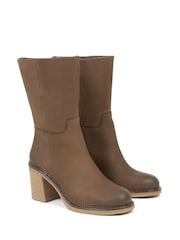 Celtic & Co. Crepe Block Heel Ankle Brown Boots - Image 5 of 8