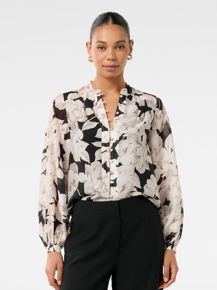 Forever New White/Black Marianne Top Stitch Blouse With Linen - Image 1 of 5