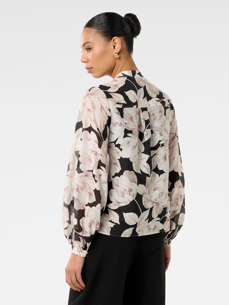 Forever New White/Black Marianne Top Stitch Blouse With Linen - Image 2 of 5