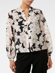 Forever New White/Black Marianne Top Stitch Blouse With Linen - Image 3 of 5