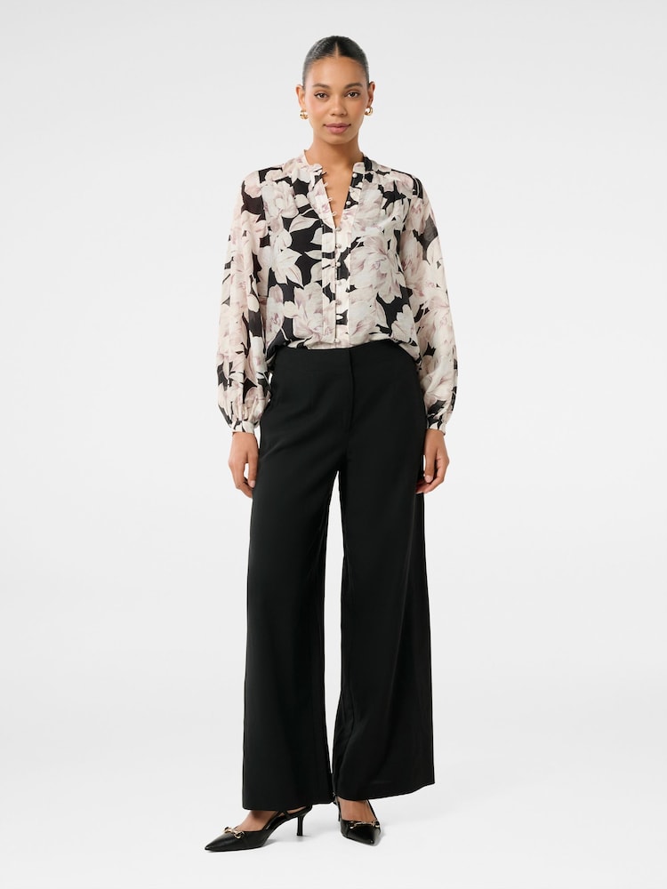 Forever New White/Black Marianne Top Stitch Blouse With Linen - Image 5 of 5