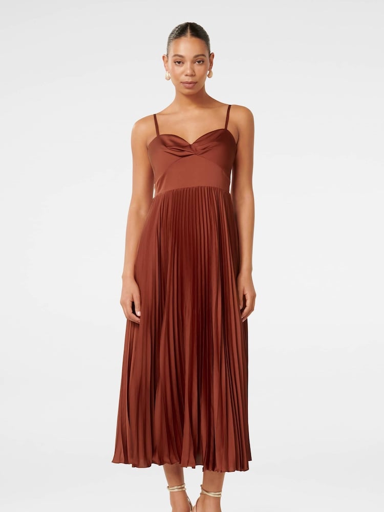 Forever New Orange Chloe Pleated Midi Dress - Image 1 of 4