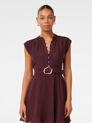 Forever New Brown Lucille Textured Belted Mini Dress With Linen - Image 1 of 5