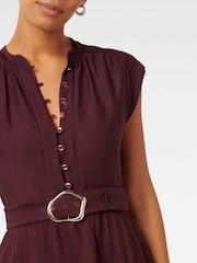 Forever New Brown Lucille Textured Belted Mini Dress With Linen - Image 3 of 5