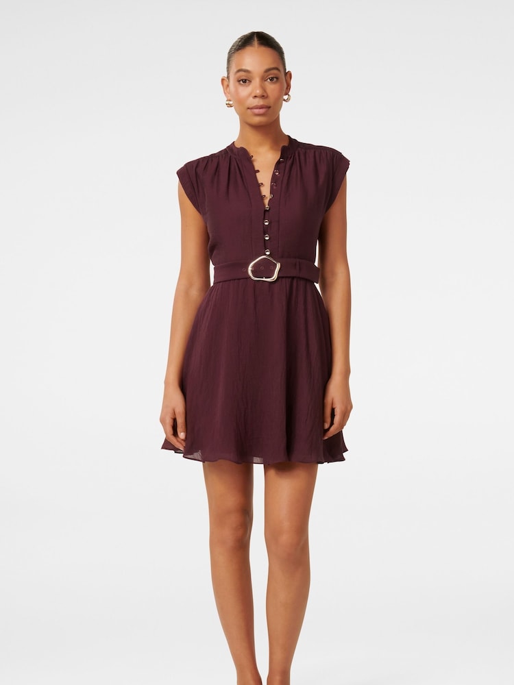 Forever New Brown Lucille Textured Belted Mini Dress With Linen - Image 5 of 5