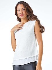 Roman White Sequin Tie Back Detail Top - Image 1 of 5
