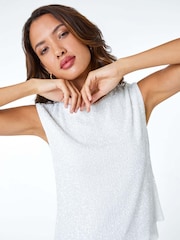 Roman White Sequin Tie Back Detail Top - Image 5 of 5