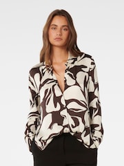 Forever New Brown Lila Longline Printed Satin Shirt - Image 1 of 5