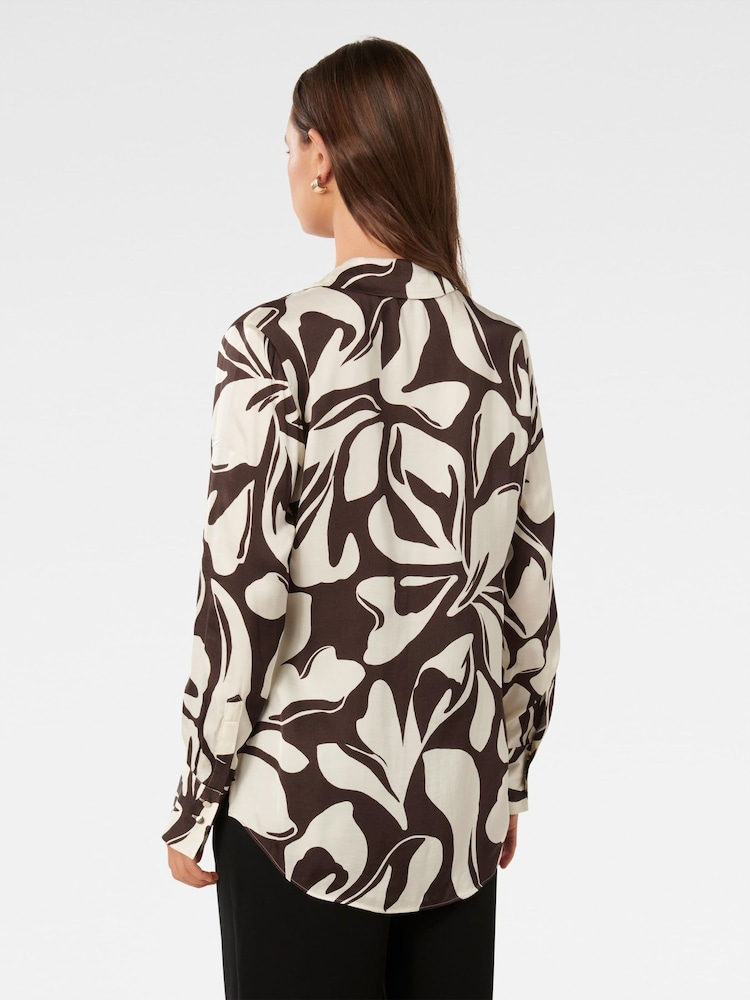 Forever New Brown Lila Longline Printed Satin Shirt - Image 2 of 5