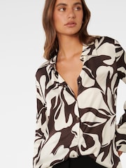 Forever New Brown Lila Longline Printed Satin Shirt - Image 3 of 5