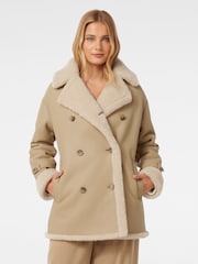 Forever New Brown Alix Vegan Leather Shearling Coat - Image 1 of 5