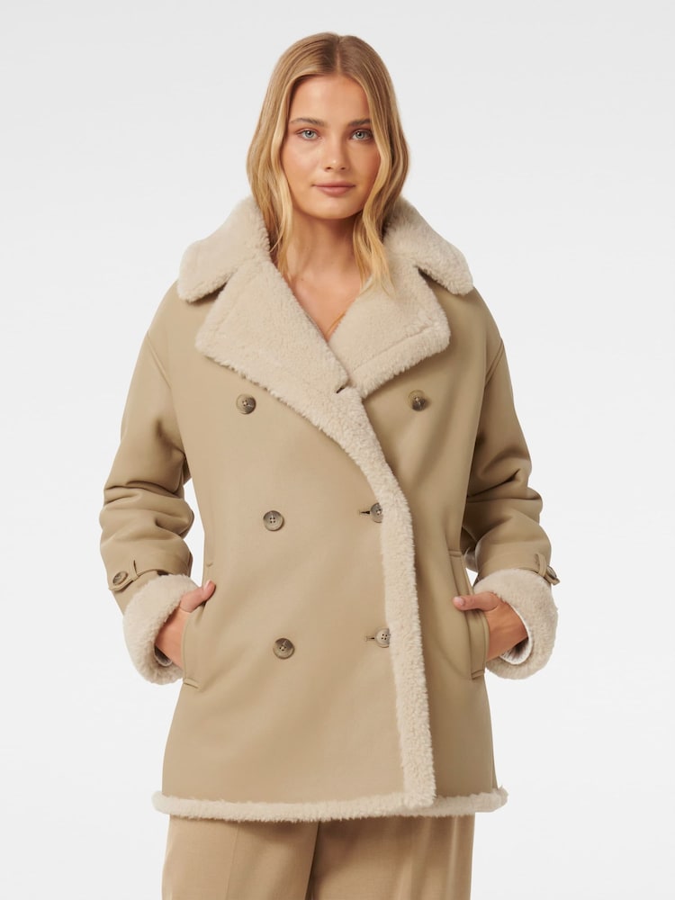 Forever New Brown Alix Vegan Leather Shearling Coat - Image 1 of 5