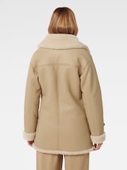 Forever New Brown Alix Vegan Leather Shearling Coat - Image 2 of 5
