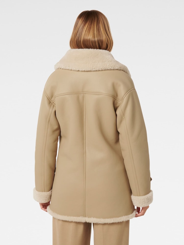 Forever New Brown Alix Vegan Leather Shearling Coat - Image 2 of 5
