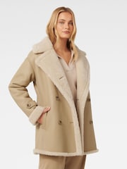 Forever New Brown Alix Vegan Leather Shearling Coat - Image 4 of 5