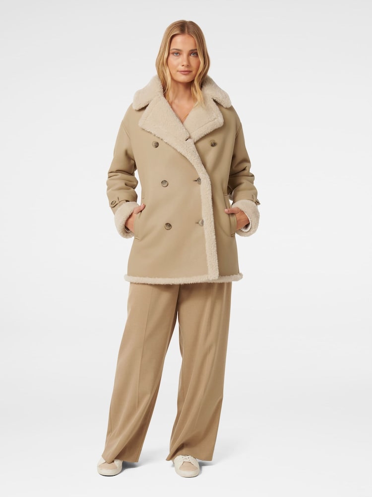 Forever New Brown Alix Vegan Leather Shearling Coat - Image 5 of 5