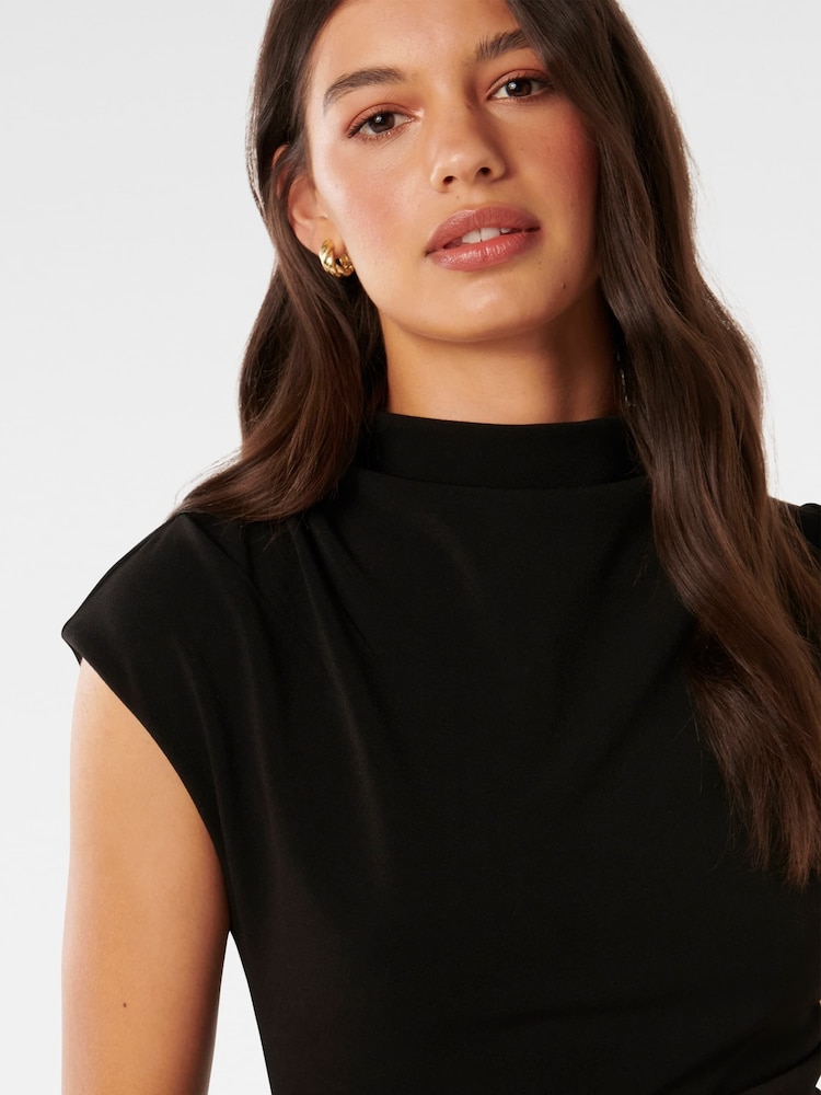 Forever New Black Leenah Grown On Neck Crepe Top - Image 4 of 6