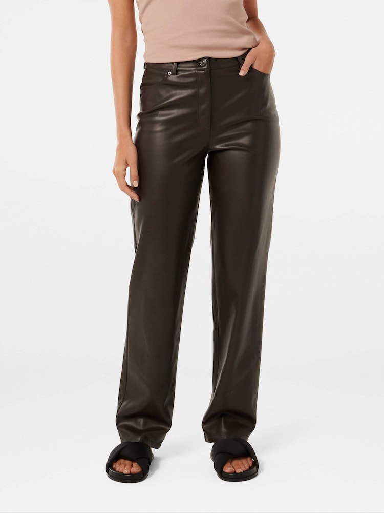 Forever New Brown Una Vegan Leather Straight Leg Trousers - Image 1 of 5