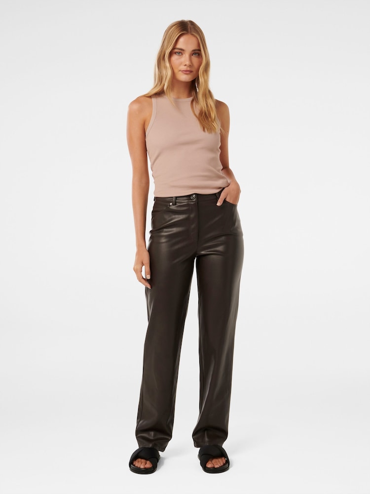 Forever New Brown Una Vegan Leather Straight Leg Trousers - Image 5 of 5