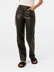 Forever New Black Una Vegan Leather Straight Leg Trousers - Image 1 of 5