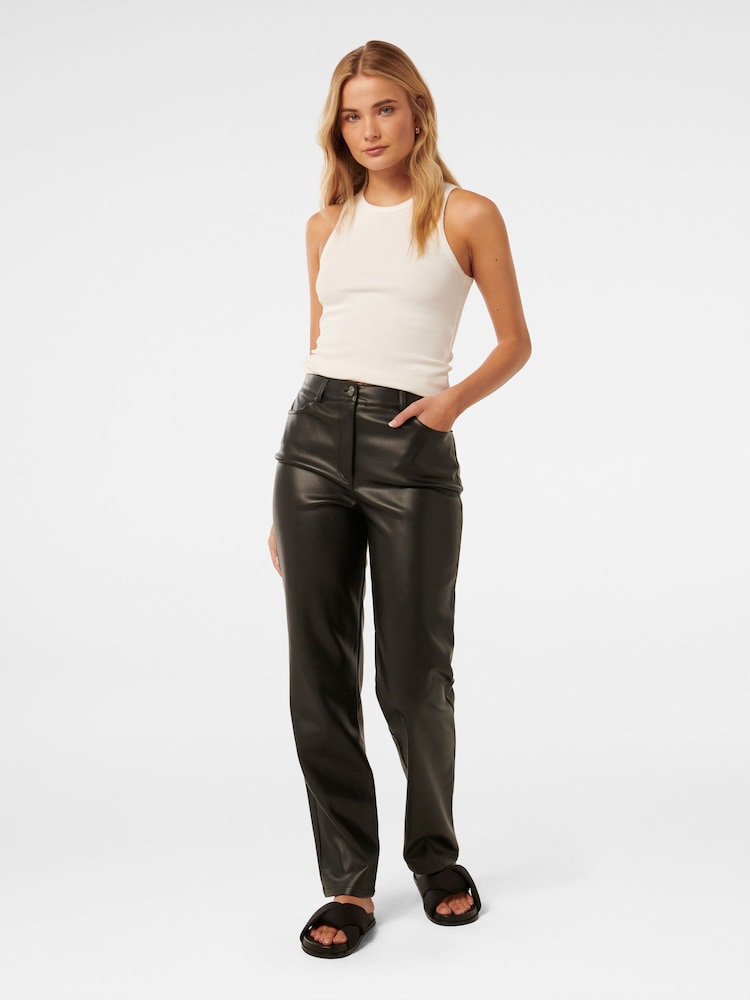Forever New Black Una Vegan Leather Straight Leg Trousers - Image 5 of 5
