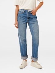 Forever New Blue 100% Cotton Nicole Turn Up Straight Jeans - Image 1 of 5