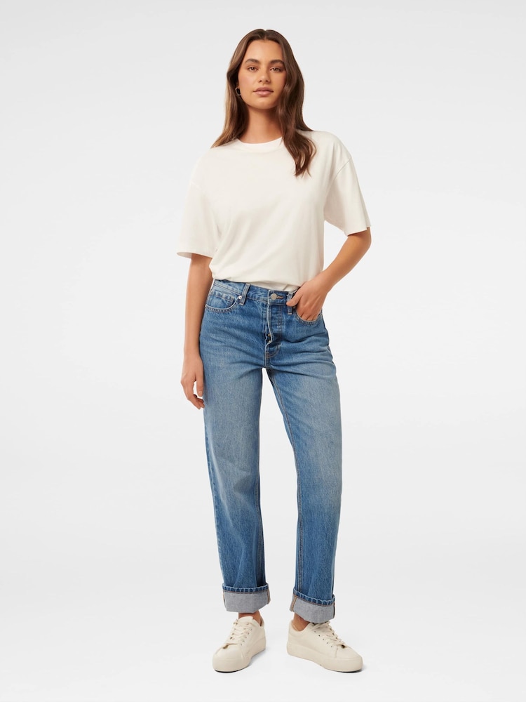 Forever New Blue 100% Cotton Nicole Turn Up Straight Jeans - Image 5 of 5