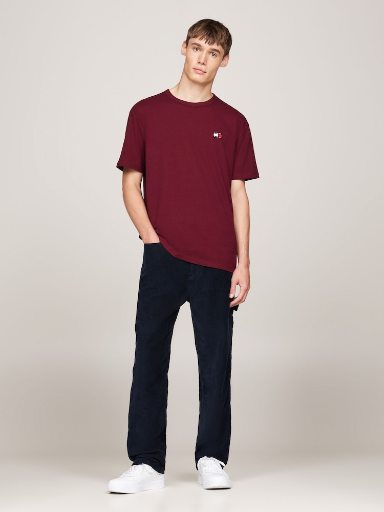 Tommy Jeans Red Regular Fit Badge 100% Cotton T-Shirt - Image 4 of 4