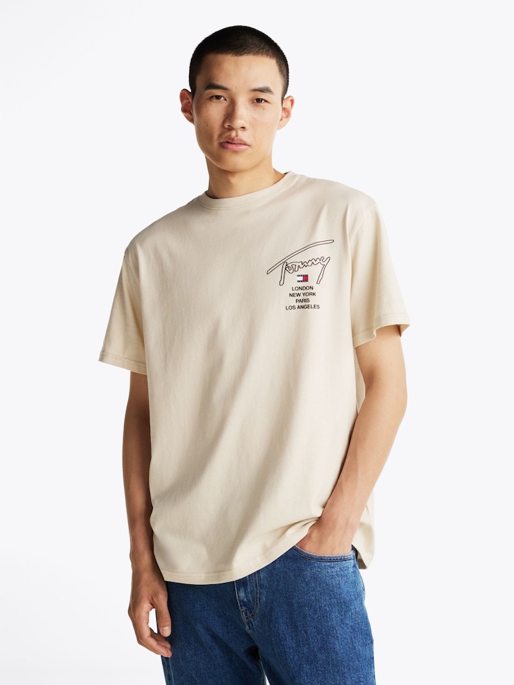 Tommy Jeans Natural Regular Fit 100% Cotton Signature City Twist T-Shirt - Image 1 of 5
