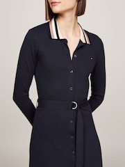 Tommy Hilfiger Blue Detail Belted Long Sleeved Polo Dress - Image 3 of 5