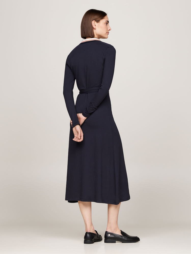 Tommy Hilfiger Blue Detail Belted Long Sleeved Polo Dress - Image 4 of 5
