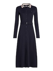 Tommy Hilfiger Blue Detail Belted Long Sleeved Polo Dress - Image 5 of 5