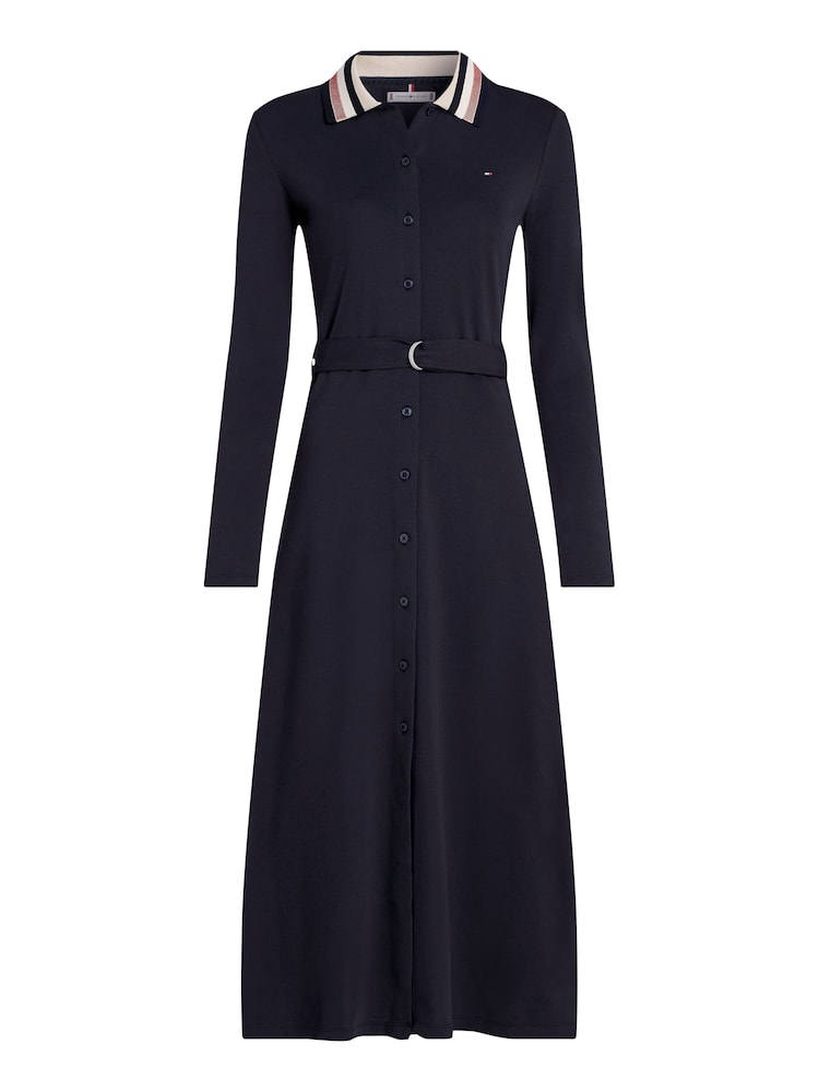 Tommy Hilfiger Blue Detail Belted Long Sleeved Polo Dress - Image 5 of 5