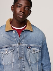 Tommy Jeans Regular Fit Blue Ryan Teddy Trucker Jacket - Image 3 of 5