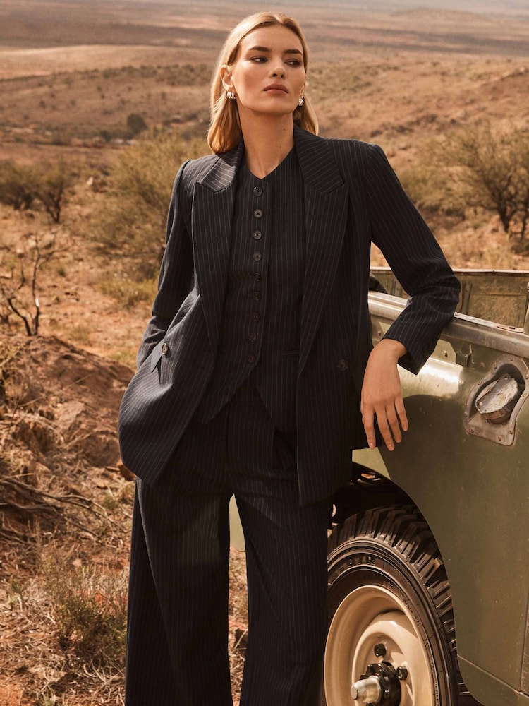 Forever New Blue Noa Pinstripe Wide Leg Trousers - Image 1 of 6 Forever New Blue Noa Pinstripe Wide Leg Trousers - Image 1 of 6