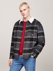 Tommy Jeans Check Sherpa Black Overshirt - Image 1 of 5