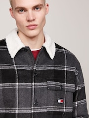 Tommy Jeans Check Sherpa Black Overshirt - Image 4 of 5