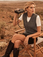 Forever New Grey Ivy Knitted Cable Tabard Vest - Image 2 of 6