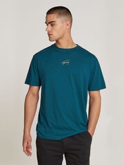 Tommy Jeans Blue Regular Fit Signature 100% Cotton T-Shirt - Image 1 of 6