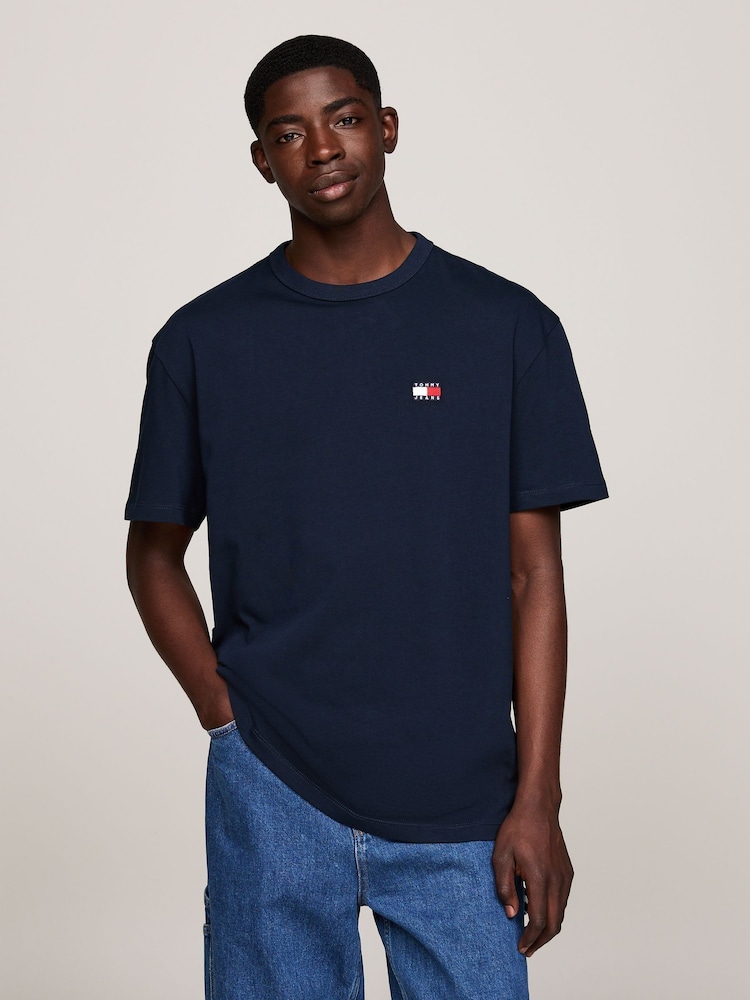 Tommy Jeans Blue Regular Fit Badge 100% Cotton T-Shirt - Image 1 of 6 Tommy Jeans Blue Regular Fit Badge 100% Cotton T-Shirt - Image 1 of 6