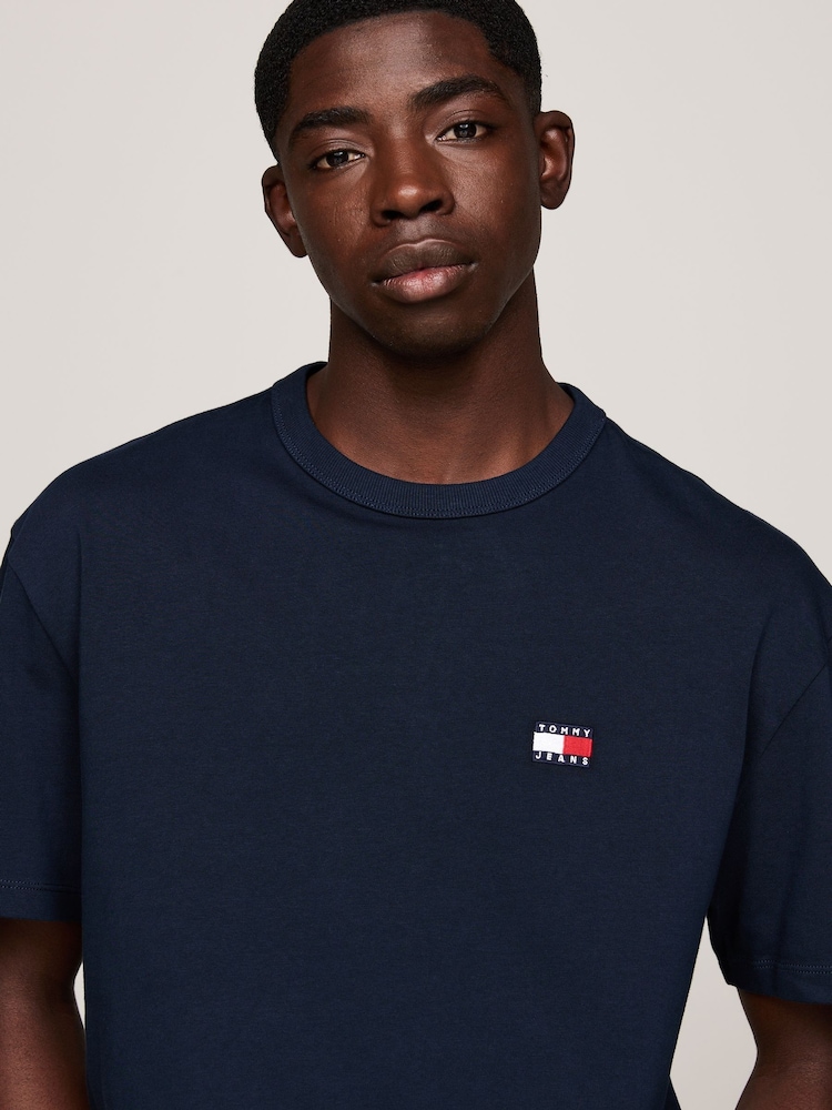 Tommy Jeans Blue Regular Fit Badge 100% Cotton T-Shirt - Image 4 of 6