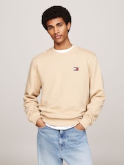 Tommy Jeans Natural Regular Fit Natural Badge Crew Neck 100% Cotton Sweatshirt - Image 1 of 5