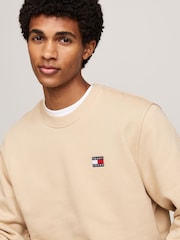 Tommy Jeans Natural Regular Fit Natural Badge Crew Neck 100% Cotton Sweatshirt - Image 3 of 5