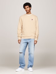 Tommy Jeans Natural Regular Fit Natural Badge Crew Neck 100% Cotton Sweatshirt - Image 4 of 5