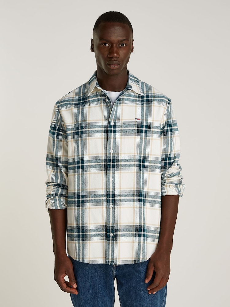 Tommy Jeans White Regular Fit Check Flannel Shirt - Image 1 of 6